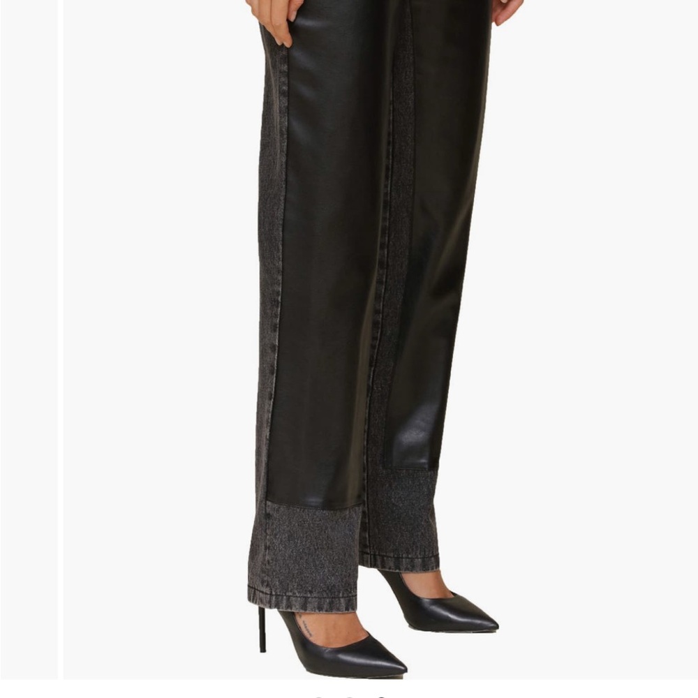 Avec Les Filles Faux Leather Trim Straight Leg Pants
